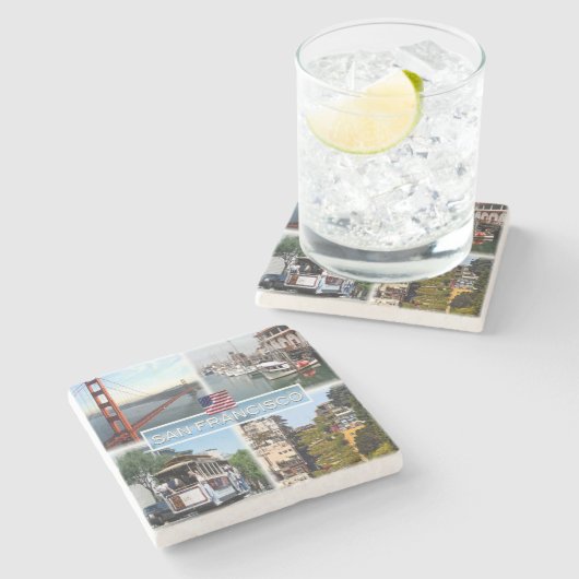 US San Francisco - Golden Gate Bridge - Kabelauto. Stenen Onderzetter (Zijkant)