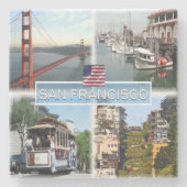 US San Francisco - Golden Gate Bridge - Kabelauto. Stenen Onderzetter (Voorkant)