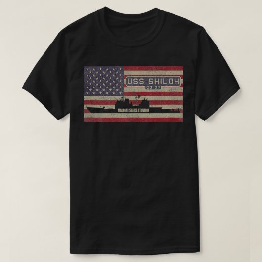 US Shiloh CG67 Cruiser Ship USA Amerikaanse vlag T-shirt (Design voorkant)