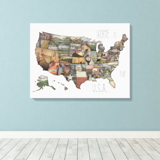 US State Collage Canvas Afdruk (Insitu (Houten vloer))