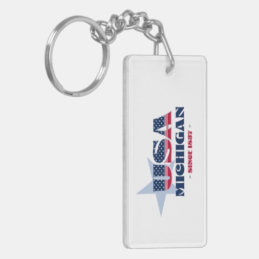 US State Michigan Monogram Acryl Sleutelhanger (Voorkant Links)