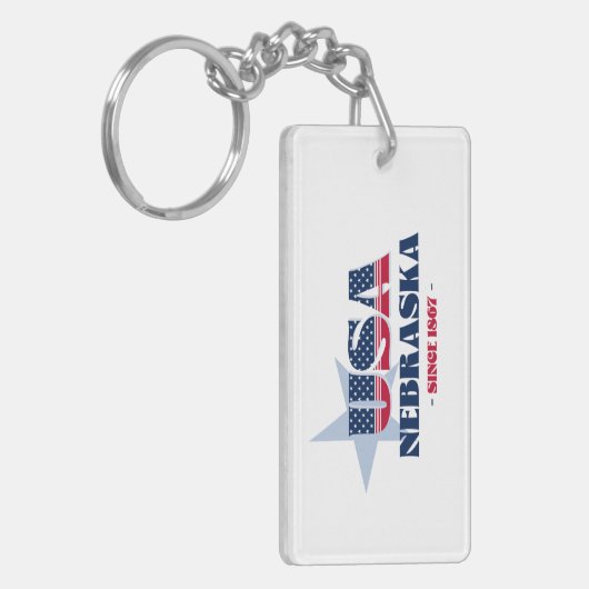 US State Nebraska Monogram Acryl Sleutelhanger (Voorkant Links)