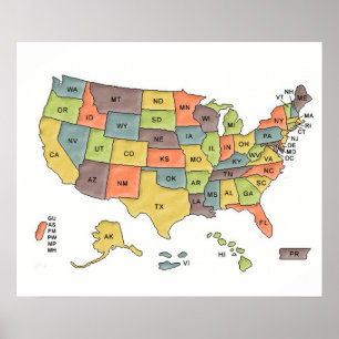 US States Map Poster