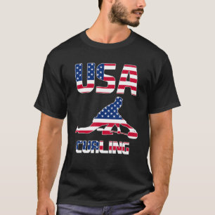 US Team Curling Player ons Flag Winter Sport Lover T-shirt