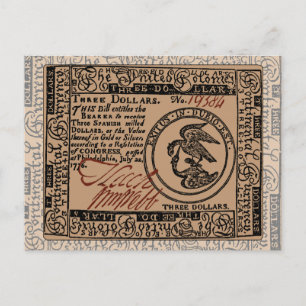 US Three Dollar Bill - Briefkaart