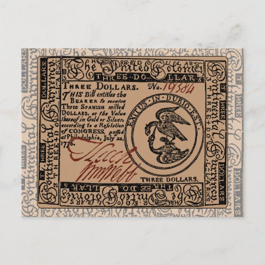 US Three Dollar Bill - Briefkaart (Voorkant)