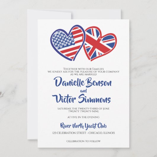US UK Heart Flags Bruiloft Kaart (Voorkant)