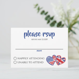 US UK Heart Flags RSVP Kaartje