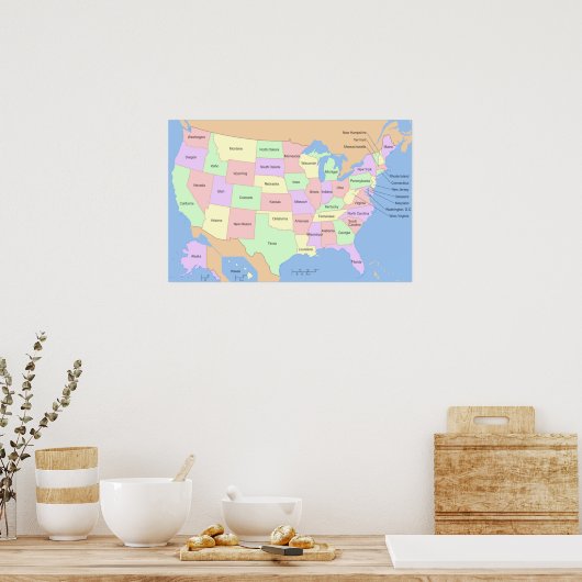 US Verenigde Staten Kaart Poster (Keuken)