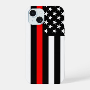 US Vlag Dünne Rode Lijn Symbolisch op iPhone 15 Case