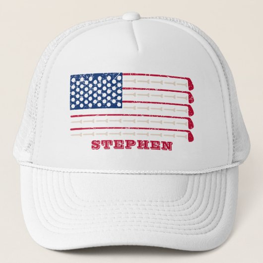 US Vlag Golfclub Naam Trucker Pet (Voorkant)