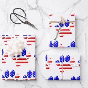 US Vlag Hond Pootafdruk Patroon  Inpakpapier Vel