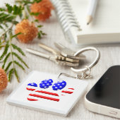 US Vlag Hond Pootafdruk Sleutelhanger (Voorkant Rechts)