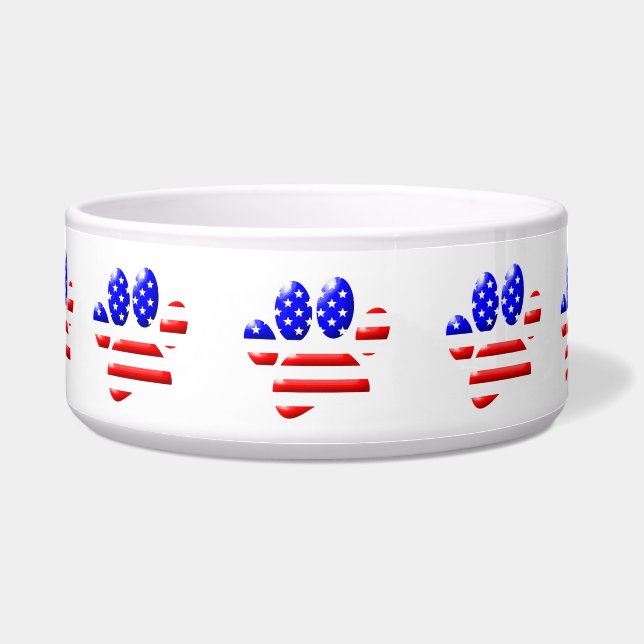 US Vlag Hond Pootafdruk Voerbakje (Voorkant)