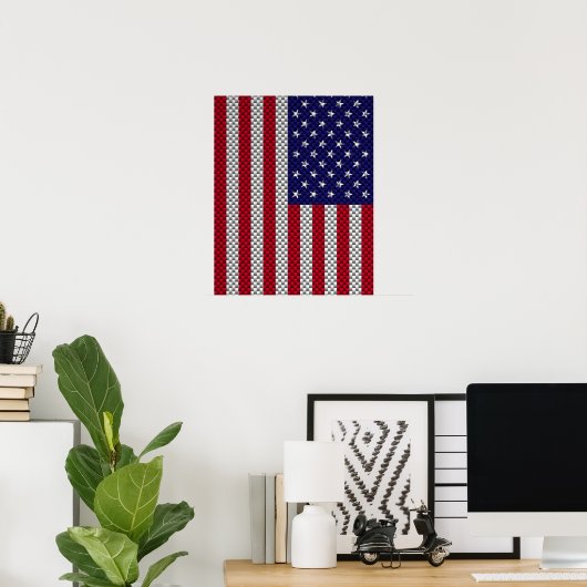 US-vlag op decor in koolstofvezelstijl Poster (Thuiskantoor)