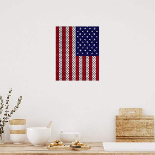 US-vlag op decor in koolstofvezelstijl Poster (Keuken)