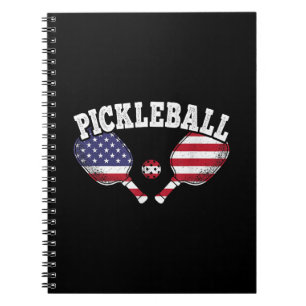 US Vlag Pickleball Speler Vintage Pickle Bal Liefd Notitieboek