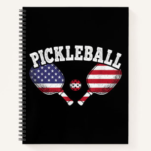 US Vlag Pickleball Speler Vintage Pickle Bal Liefd Notitieboek