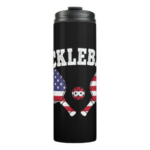 US Vlag Pickleball Speler Vintage Pickle Bal Liefd Thermosbeker