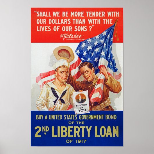 US War Bonds 2nd Liberty Loan 1917 WWI Propaganda Poster (Voorkant)