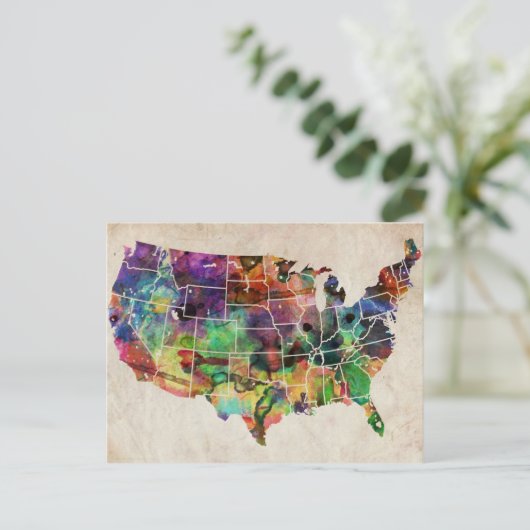 US Waterverf Map Briefkaart (Staand voorkant)