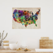 US Waterverf Map Poster (Keuken)