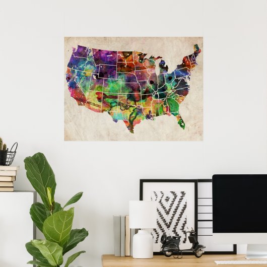 US Waterverf Map Poster (Thuiskantoor)