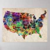 US Waterverf Map Poster (Voorkant)