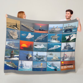 US ZEE POWER - Amerikaanse marineschepen "Montage" Fleece Deken