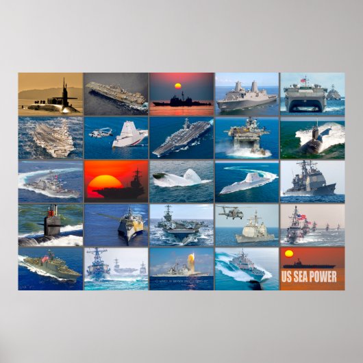 US ZEE POWER - Amerikaanse marineschepen "Montage" Poster (Voorkant)
