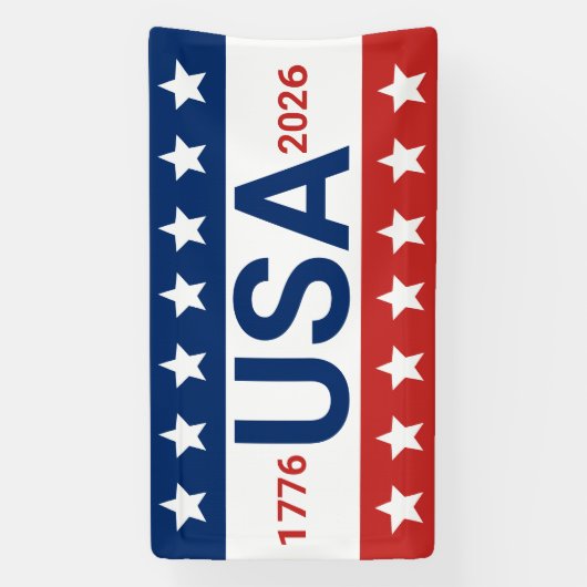 USA 1776 2026 250ste Jubileum Rood Wit Blauw Spandoek (Verticaal)