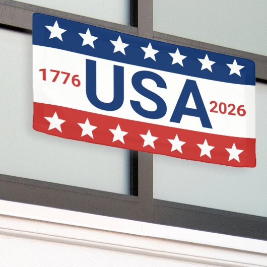 USA 1776 2026 250ste Jubileum Rood Wit Blauw Spandoek (Buitenkant Gebouw)