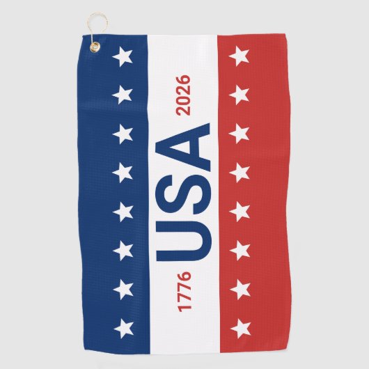 USA 1776 2026 250th Anniversary Red White Blue Golfhanddoek (Voorkant)