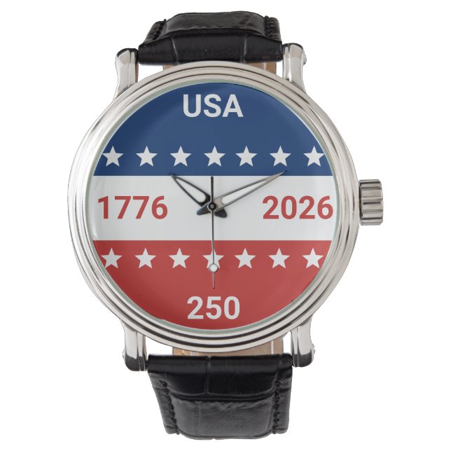 USA 1776 2026 250th Anniversary Red White Blue Horloge (Voorkant)