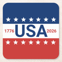 USA 1776 2026 250th Anniversary Red White Blue Kartonnen Onderzetters