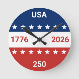 USA 1776 2026 250th Anniversary Red White Blue Ronde Klok