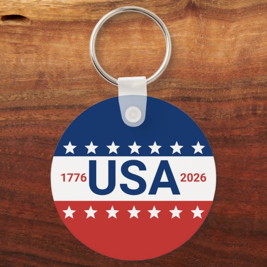 USA 1776 2026 250th Anniversary Red White Blue Sleutelhanger (Voorkant)