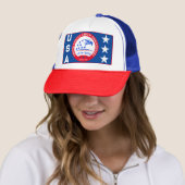 USA 1776-2026 Eagle Emblem - Red White Blue Mesh Trucker Pet (In situ)