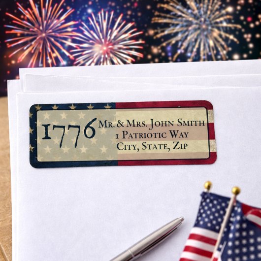  USA 1776 American Flag Return Address Etiket