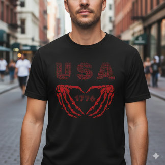 USA 1776 Patriottisch Skelet Hart Handen T-Shirt