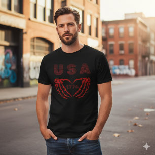 USA 1776 Skelet Hart Handen Patriottische T-Shirt