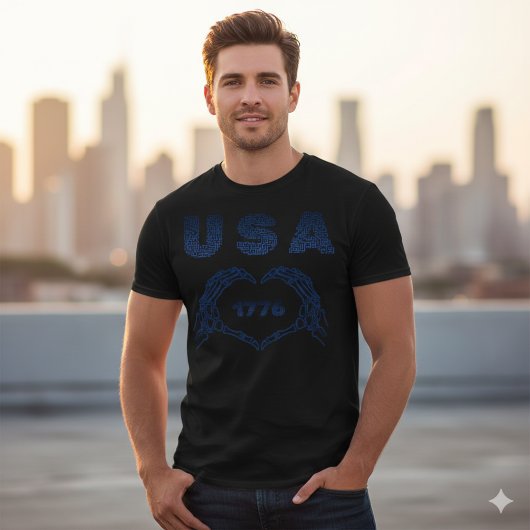 USA 1776 Skeleton Heart Hands Patriotic Maze Tee T-shirt