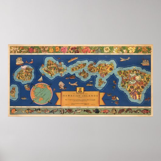 "USA: 1937 Hawaii - DOLE Pineapple Map ... Poster (Voorkant)