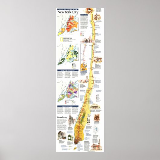 "USA: 1990 New York MANHATTAN map ... Poster (Voorkant)
