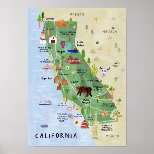 "USA: 2021/heute Kalifornien - Nationalpark Karte Poster (Voorkant)