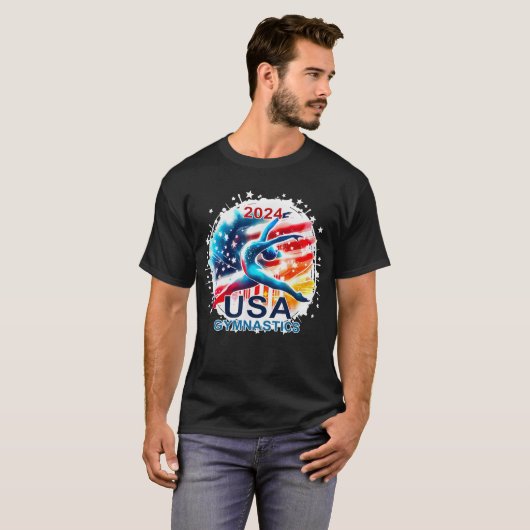 USA 2024 Spelen Verenigde Staten Gymnastiek Amerik T-shirt (Voorkant volledig)