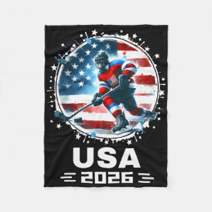 Usa 2026 Hockey Amerikaanse Vlag Vrouwen Mannen Ki Fleece Deken