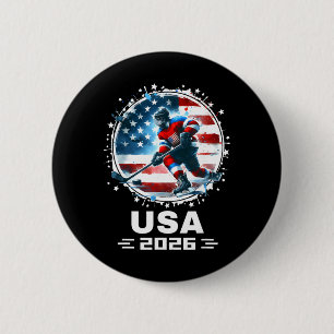 Usa 2026 Hockey Amerikaanse Vlag Vrouwen Mannen Ki Ronde Button 5,7 Cm