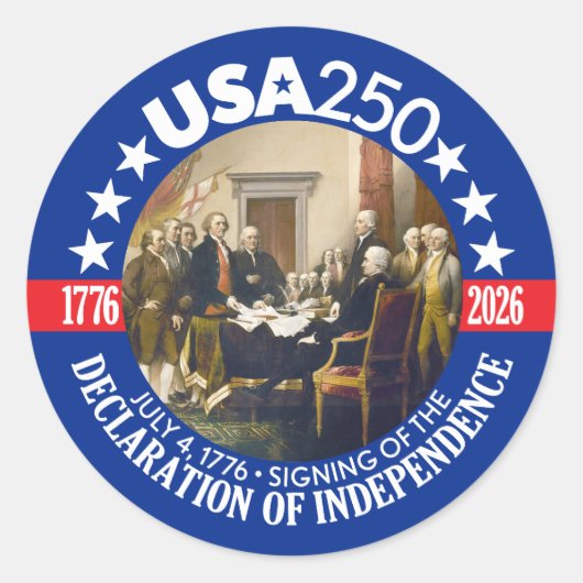 USA 250 - 1776-2026 - Declaration of Independence Ronde Sticker (Voorkant)