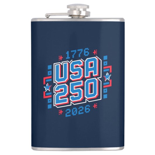 USA 250 – 1776 tot 2026 Pixel Art Heupfles (Voorkant)
